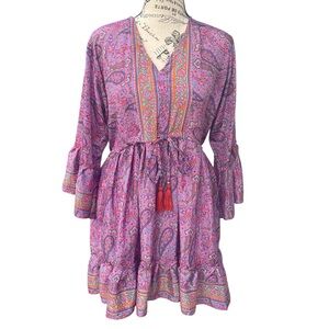 Unbranded 100% Silk, Boho Tunic Top, Bell Sleeve, Size M, EUC